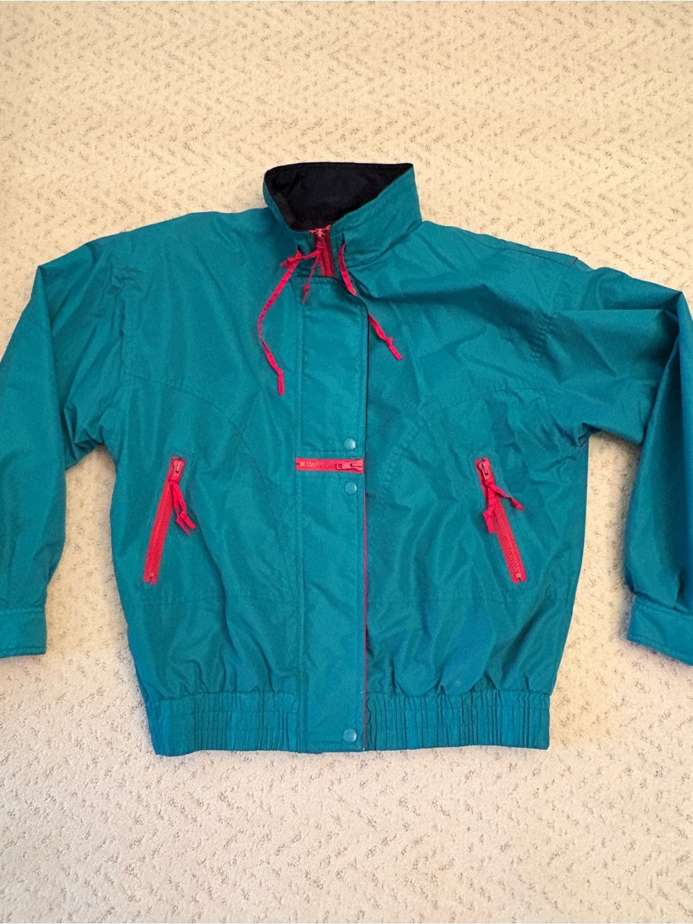Vintage 90s Snow Ski Jacket With Fleece Jacket Lining Size Medium Teal Pink - Picture 2 of 8
